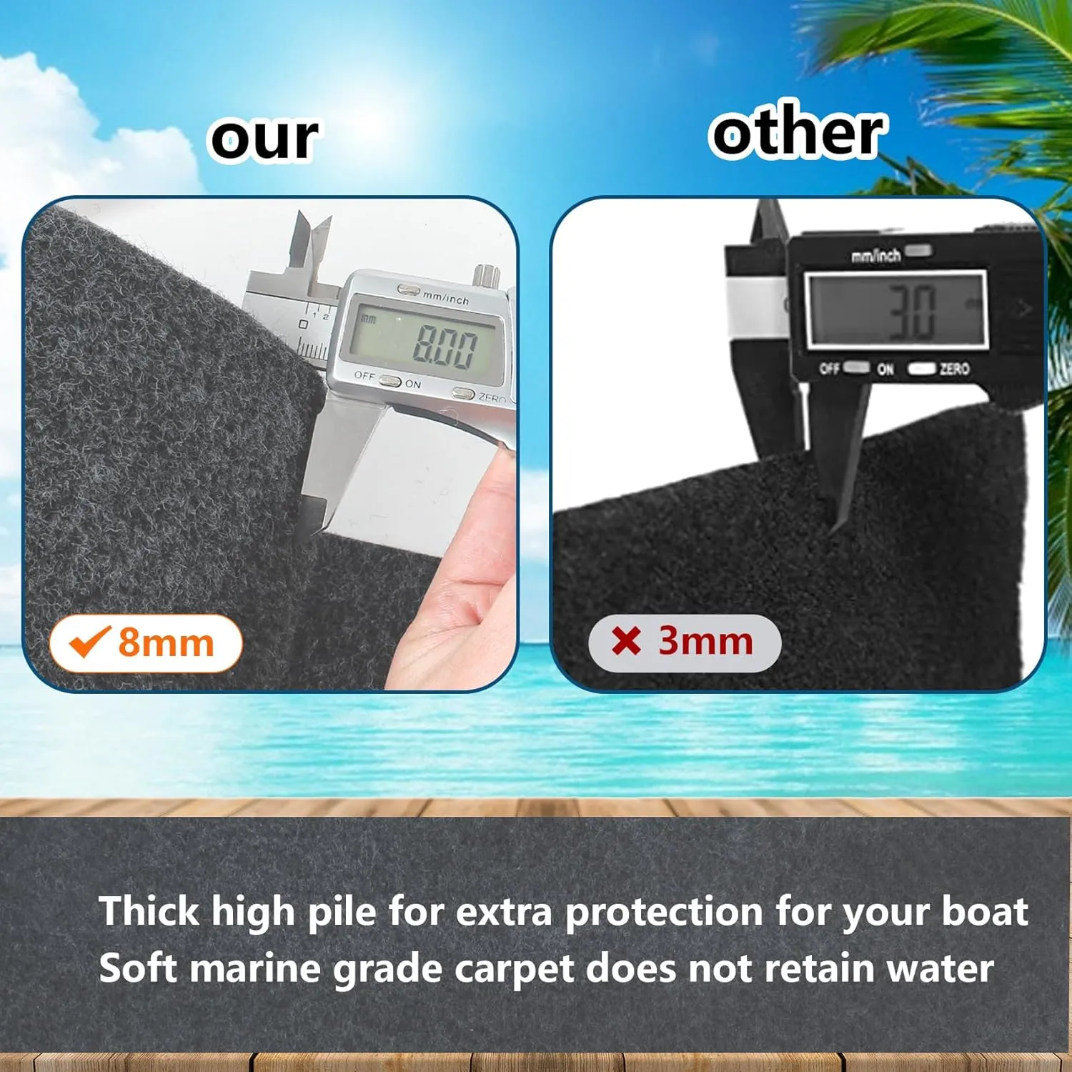 Boat Trailer Bunk Carpet,Bunk Carpet for Boat Trailers,13ft x 8in Boat Trailer Carpets,8mm Thickness Trailer Carpets, Jet Ski Bunks,Dark Gray