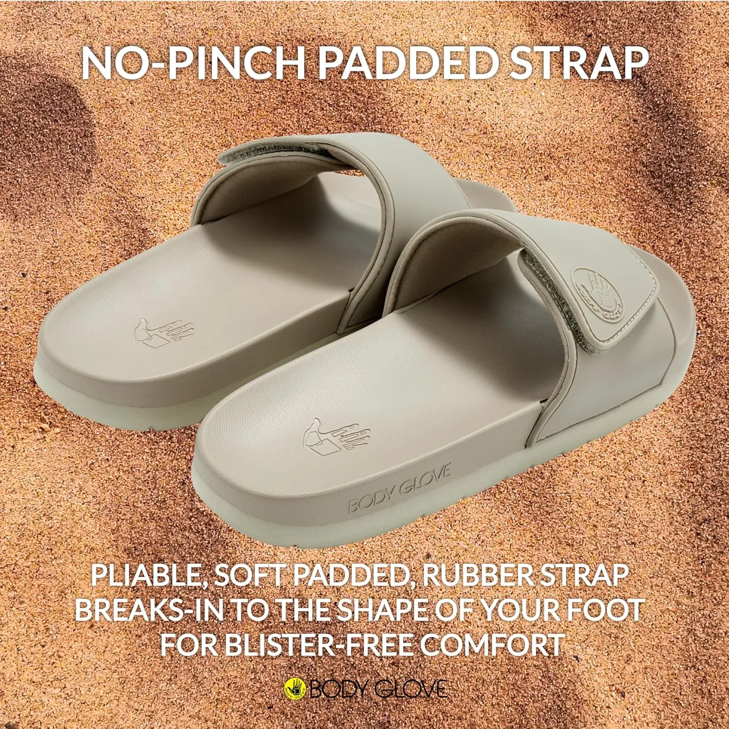 Body Glove Men’s Slides, Cushioned Slide-on Sandal Slippers with Padded Adjustable Strap