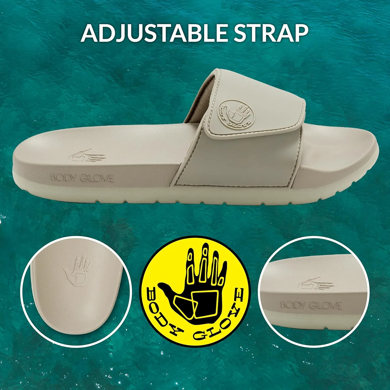 Body Glove Men’s Slides, Cushioned Slide-on Sandal Slippers with Padded Adjustable Strap
