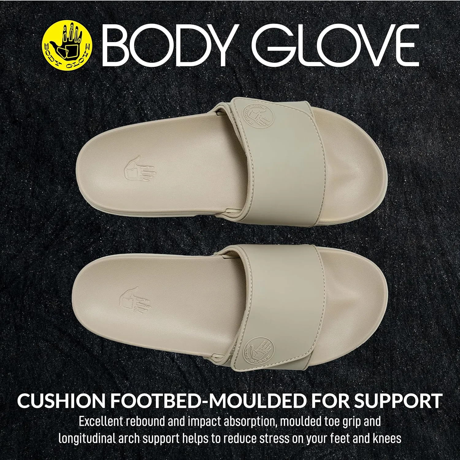 Body Glove Men’s Slides, Cushioned Slide-on Sandal Slippers with Padded Adjustable Strap