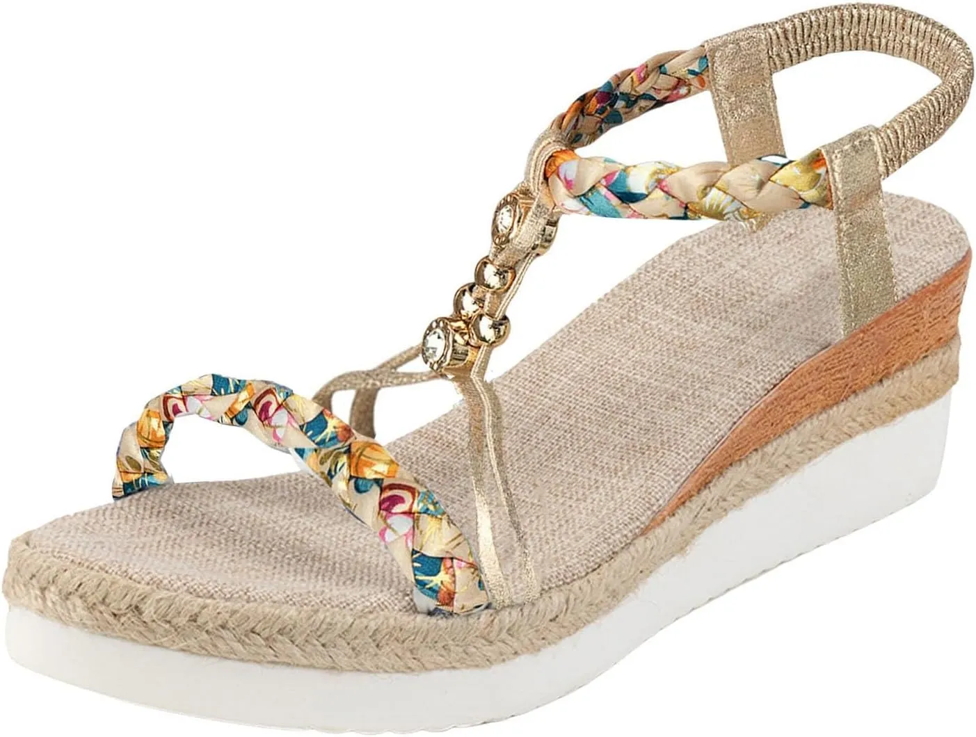 Bohemian Wedge Sandals for Women Fashion Elastic Strap Sandals Linen Plaited Platform Sandals Beach Sandals