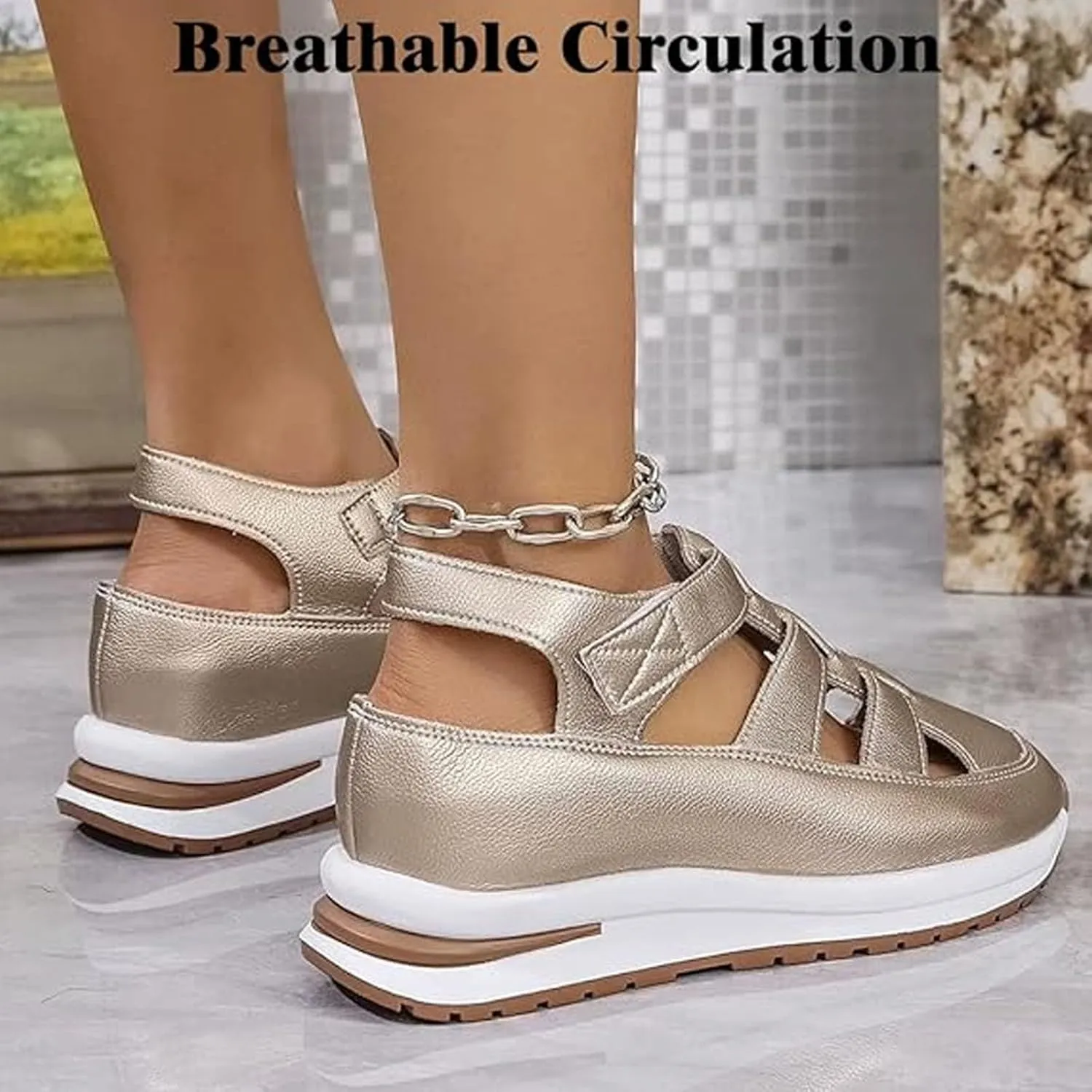 Bomre Shoes, Bomre Orthopedic Slip On Shoes Women, Aveta Arch Support Sandals, 2025 Hollow-Out Closed Toe Platform Wedge