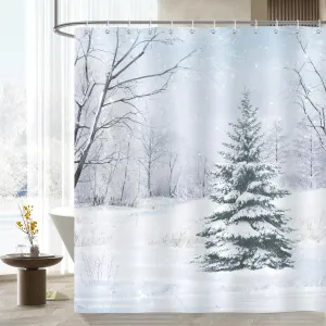 Bonhause Winter Shower Curtain, Natural Snowy Forest Christmas Holiday Bathroom Curtain 72 x 72 Inch Polyester Fabric Waterproof Bath Curtain with 12 Hooks