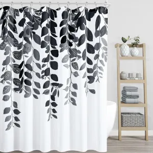 BOODII Black Floral Shower Curtain for Bathroom Black and White Eucalyptus Shower Curtain Watercolor Leaves Nature Botanical Bathroom Set Mens Flower Plant Bath Decor with Hooks 72x72