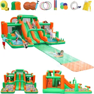 Bounce House Big Water Slide for Kids Bouncy House Inflatable Waterslide Bouncy House Water Park Castle with Slip and Slide, Water Sprays, Ball Pit Wet or Dry