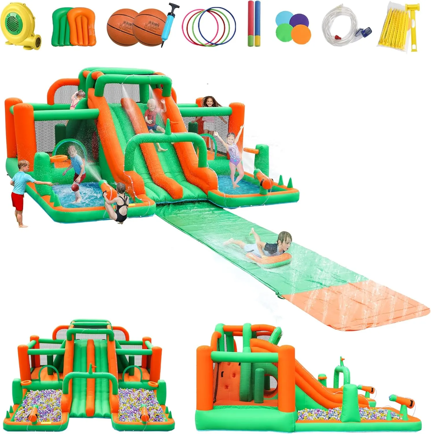 Bounce House Big Water Slide for Kids Bouncy House Inflatable Waterslide Bouncy House Water Park Castle with Slip and Slide, Water Sprays, Ball Pit Wet or Dry