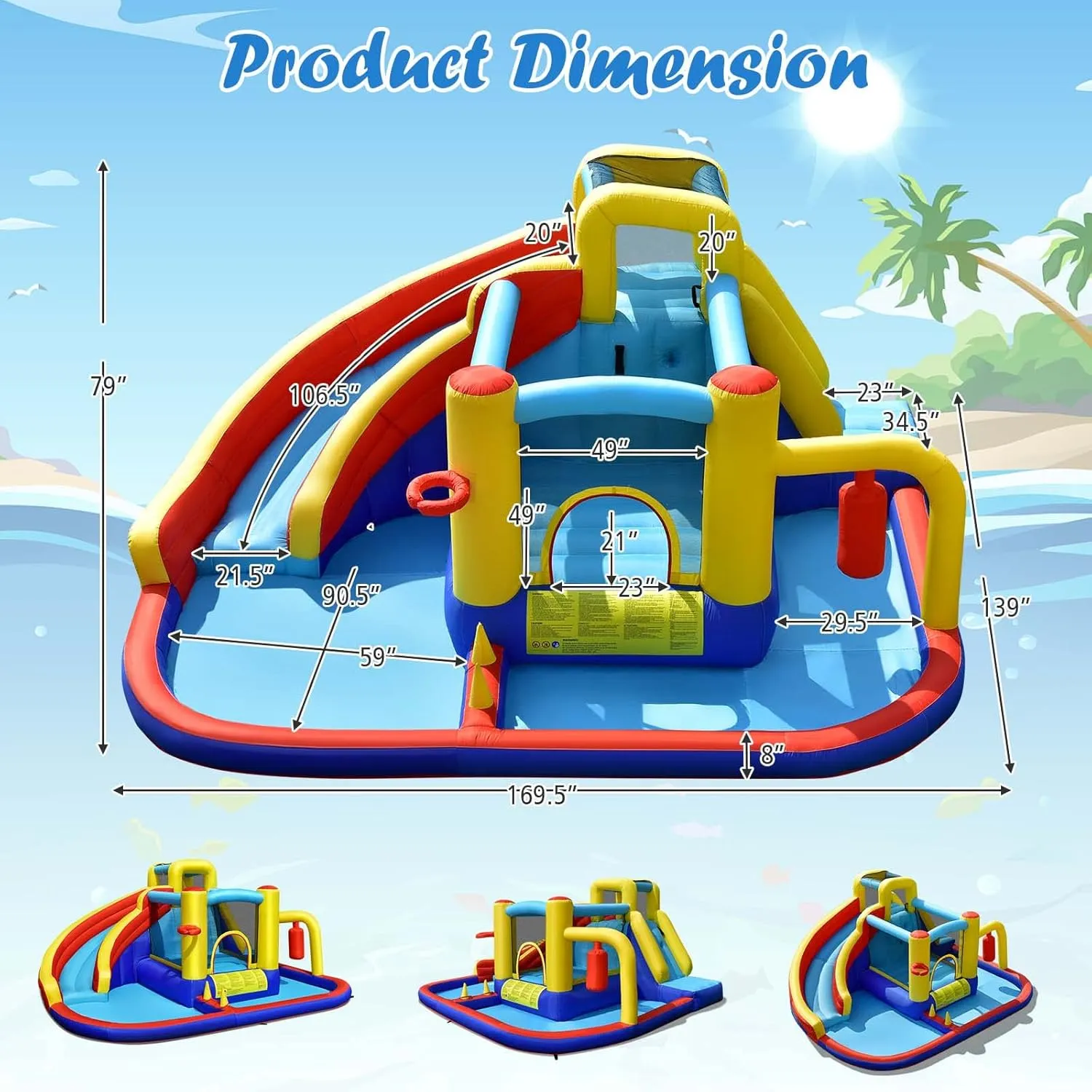 BOUNTECH Inflatable Water Slide, 6-in-1 Kids Water Park Jump Castle with 2 Splash Pools, Boxing, Water Slides Inflatables for Kids, Backyard Party Outdoor Water Slide Bounce House with GFCI Blower