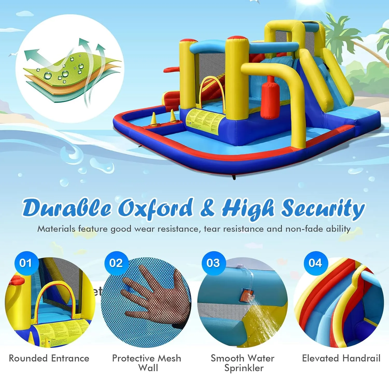 BOUNTECH Inflatable Water Slide, 6-in-1 Kids Water Park Jump Castle with 2 Splash Pools, Boxing, Water Slides Inflatables for Kids, Backyard Party Outdoor Water Slide Bounce House with GFCI Blower