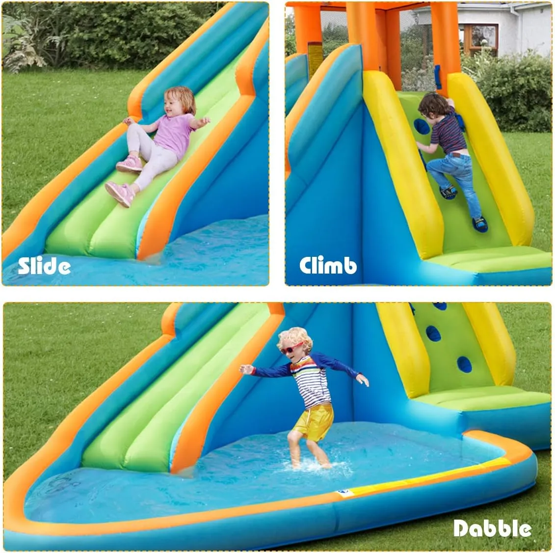 BOUNTECH Inflatable Water Slide for Kids, Giant Waterslide Park for Backyard Outdoor Fun w/Splash Pool, Climbing Wall, Blow up Water Slides Inflatables for Kids and Adults Party Gifts Presents