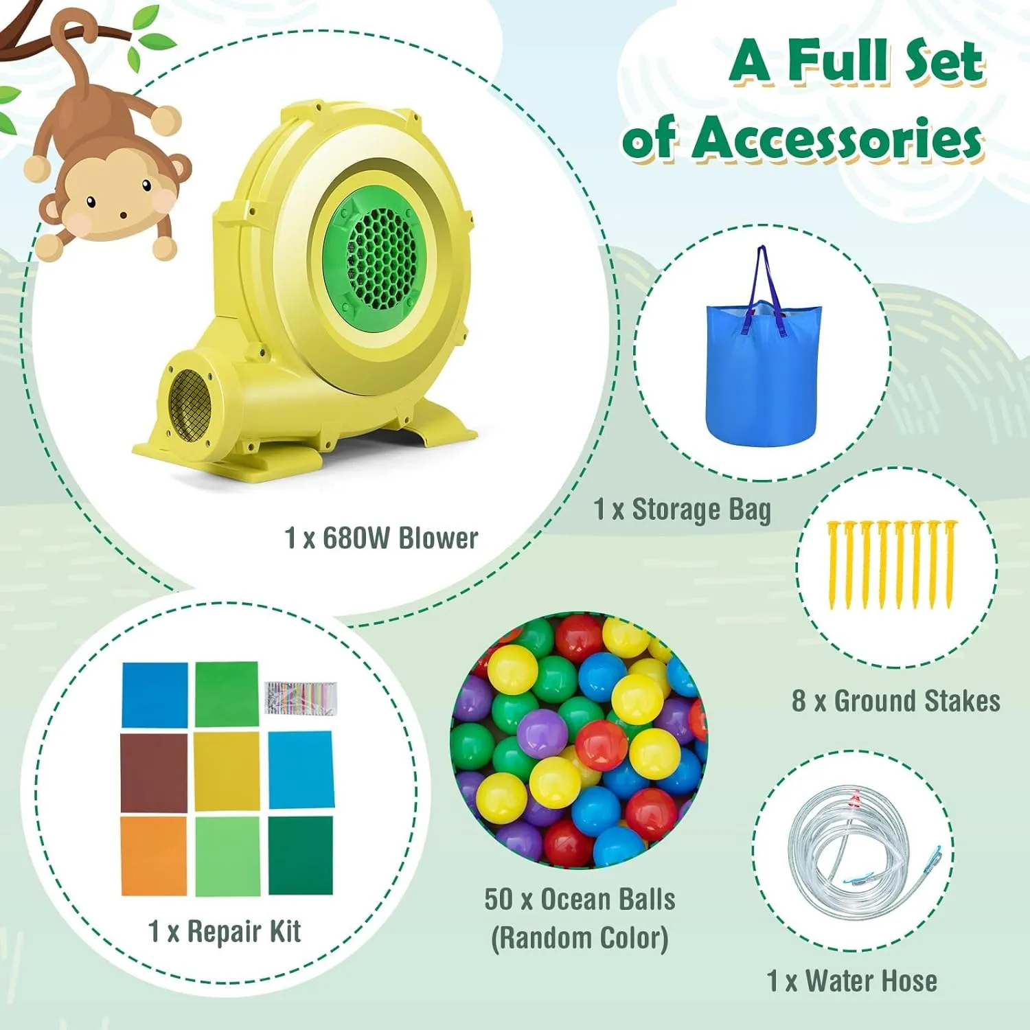 BOUNTECH Inflatable Water Slide, Jungle Monkey Water Bounce House for Outdoor Fun with Long Waterslide, Splash Pool, 680W Blower, Blow up Water Slides Inflatables for Big Kids Backyard Party Gifts