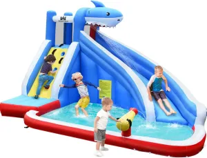 BOUNTECH Inflatable Water Slide, Shark Water Slide Park Jump Castle Bounce House w/Long Slide, Climbing, Water Cannon, Splash Pool, Backyard Blow up Shark Water Slides Inflatables for Kids Outdoor