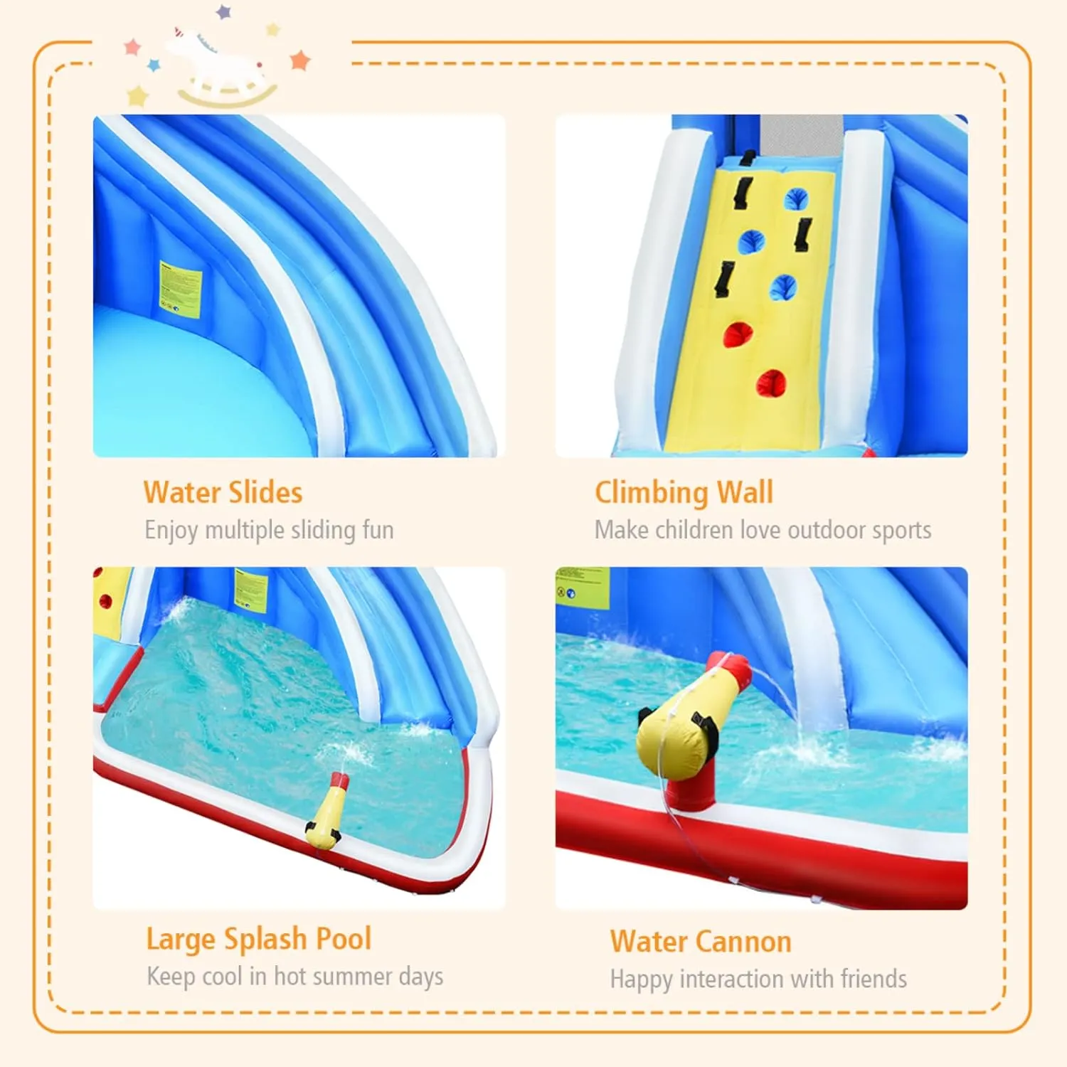 BOUNTECH Inflatable Water Slide, Shark Water Slide Park Jump Castle Bounce House w/Long Slide, Climbing, Water Cannon, Splash Pool, Backyard Blow up Shark Water Slides Inflatables for Kids Outdoor