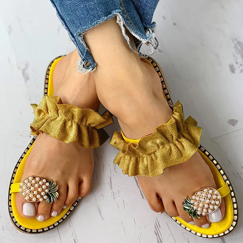 Bowknot Toe Ring Flat Slides for Women Casual Sandals Beach Shoes Boho Slippers Summer Slippers