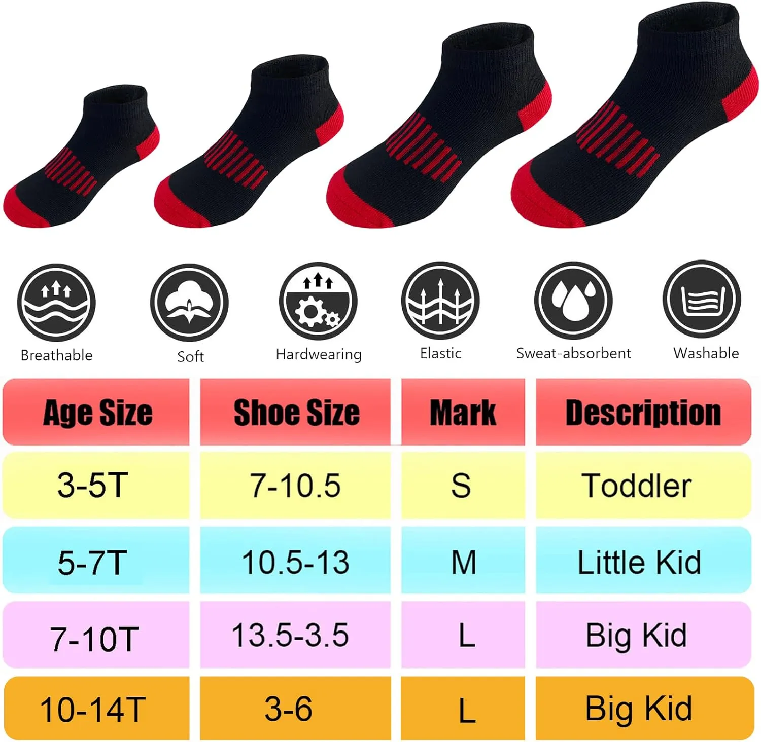 Boy Socks 24 Pairs Ankle Athletic Cotton Socks Half Cushioned Low Cut Sock Ankle Athletic Cotton Sock