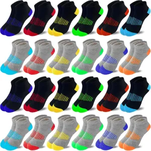 Boy Socks 24 Pairs Ankle Athletic Cotton Socks Half Cushioned Low Cut Sock Ankle Athletic Cotton Sock