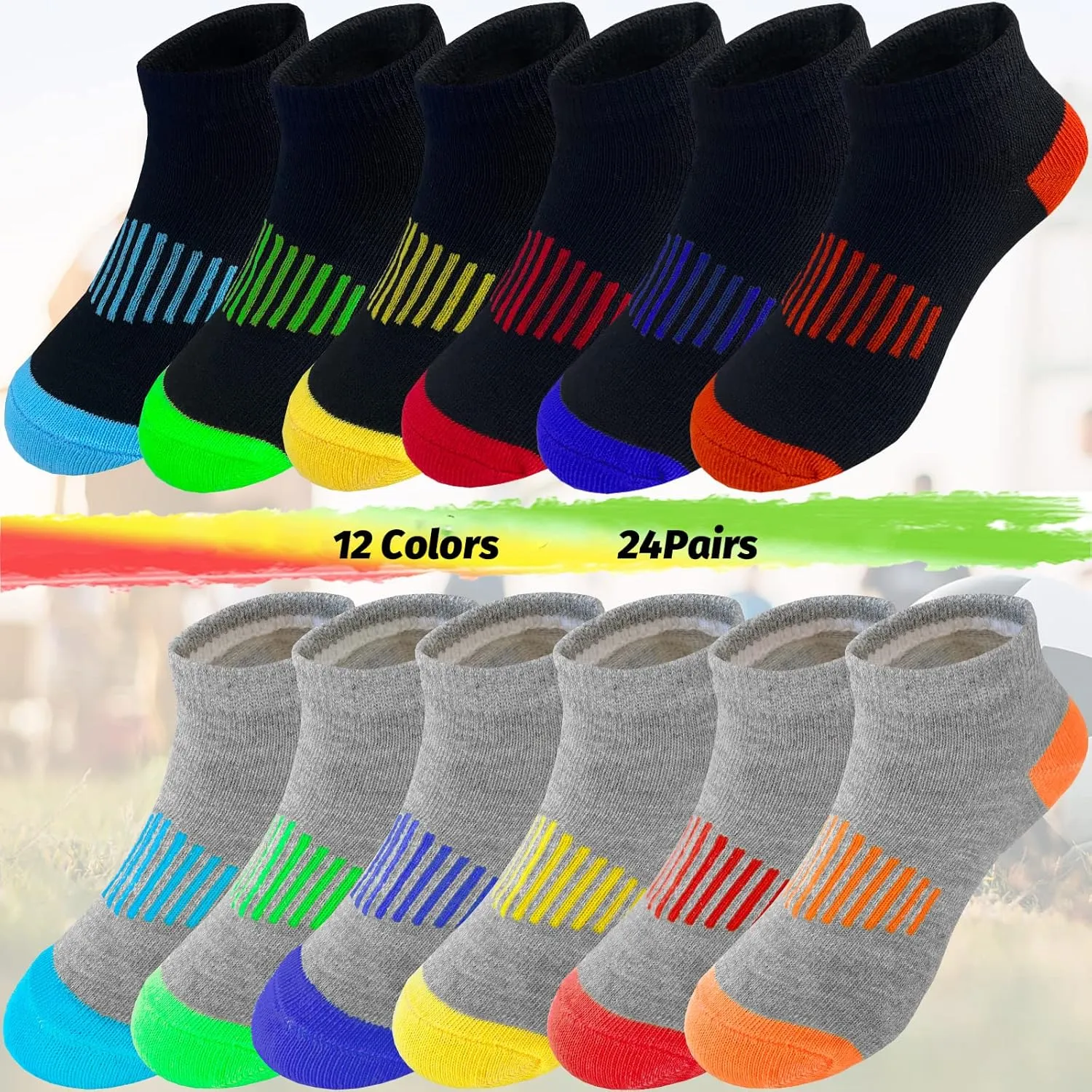 Boy Socks 24 Pairs Ankle Athletic Cotton Socks Half Cushioned Low Cut Sock Ankle Athletic Cotton Sock
