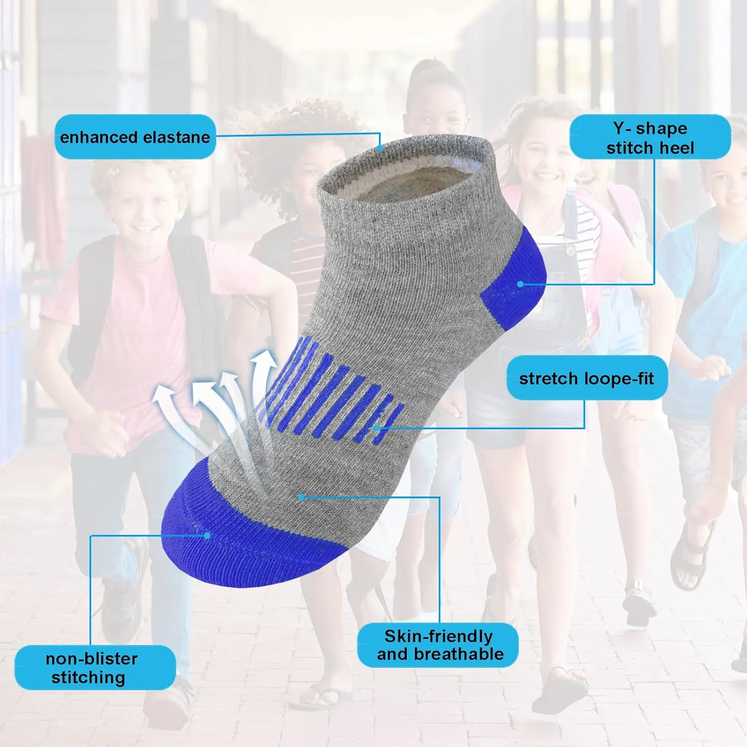 Boy Socks 24 Pairs Ankle Athletic Cotton Socks Half Cushioned Low Cut Sock Ankle Athletic Cotton Sock