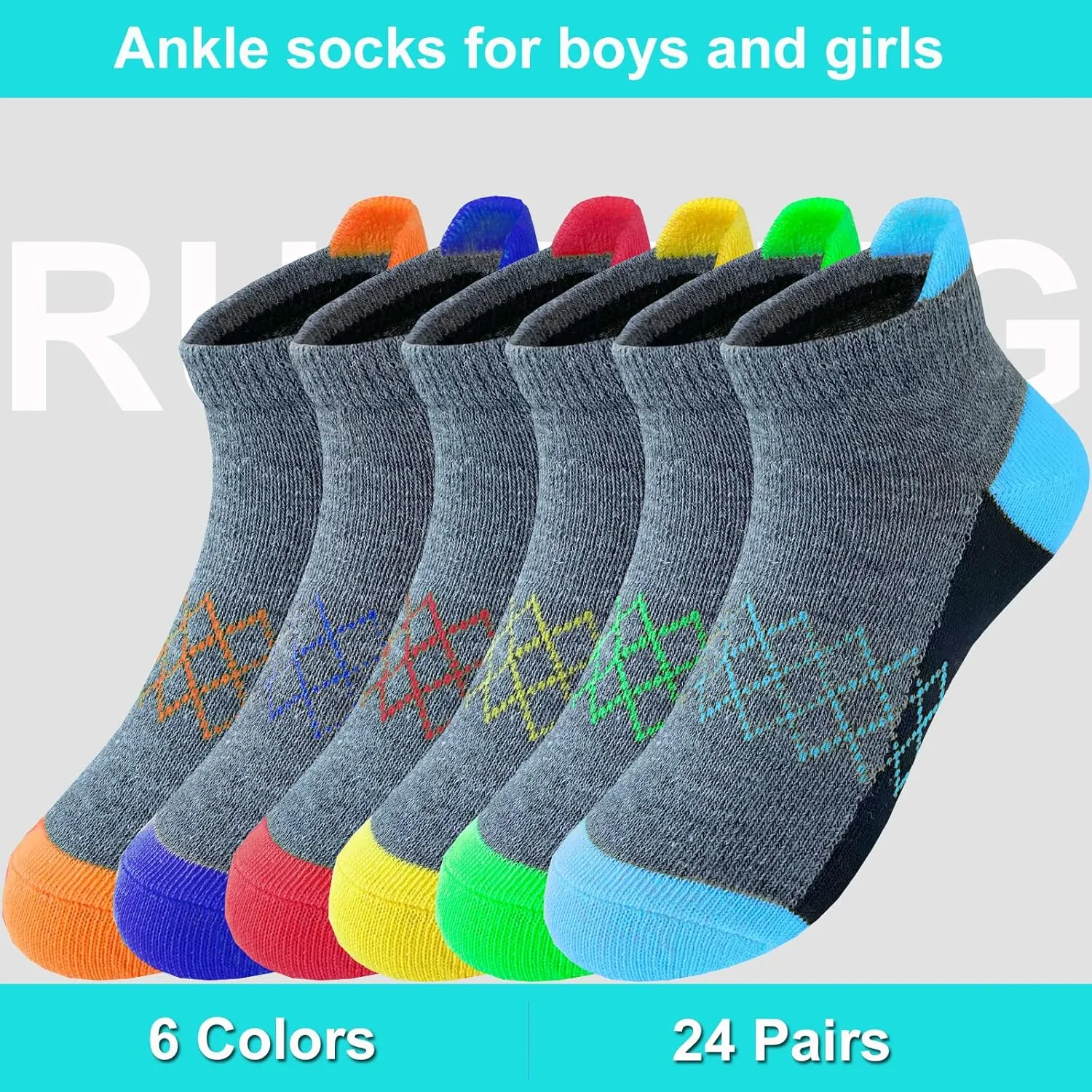 Boy Socks 24 Pairs Half Cushioned Low Cut Sock Ankle Athletic Sports Sock For Little Big Kids Age 3-14