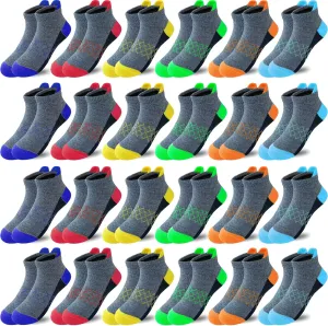 Boy Socks 24 Pairs Half Cushioned Low Cut Sock Ankle Athletic Sports Sock For Little Big Kids Age 3-14