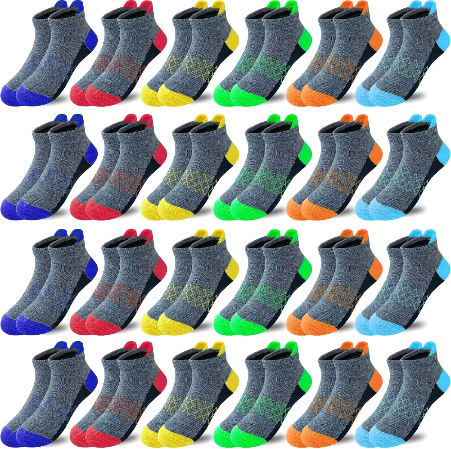 Boy Socks 24 Pairs Half Cushioned Low Cut Sock Ankle Athletic Sports Sock For Little Big Kids Age 3-14