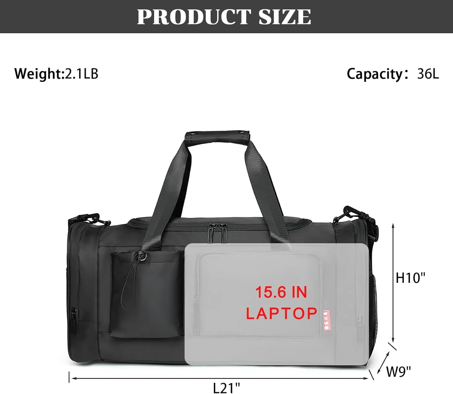 BSHG 21 inch Gym Bags For Men & Women With Shoes Compartment And Wet Pocket, Sports Duffle Bag, Workout Bags For Gym Swimming Yoga,Waterproof Weekend Overnight Carry On Bag B-GC-003-Black