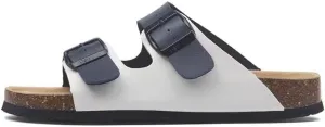 Buckle flat cork slippers summer men's and women's beach line button increase outdoor leisure slippers (Blue-White, Adult, Women, 8, Numeric Range, US Footwear Size System, 10, Medium)