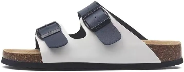 Buckle flat cork slippers summer men's and women's beach line button increase outdoor leisure slippers (Blue-White, Adult, Women, 9.5, Numeric Range, US Footwear Size System, 10.5, Medium)