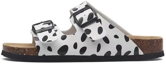 Buckle flat cork slippers summer men's and women's beach line button increase outdoor leisure slippers (Spot, Adult, Women, 6.5, Numeric Range, US Footwear Size System, 9.5, Medium)