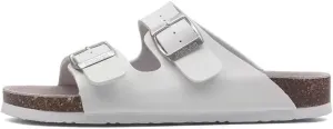 Buckle flat cork slippers summer men's and women's beach line button increase outdoor leisure slippers (White, Adult, Women, 6.5, Numeric Range, US Footwear Size System, 9.5, Medium)