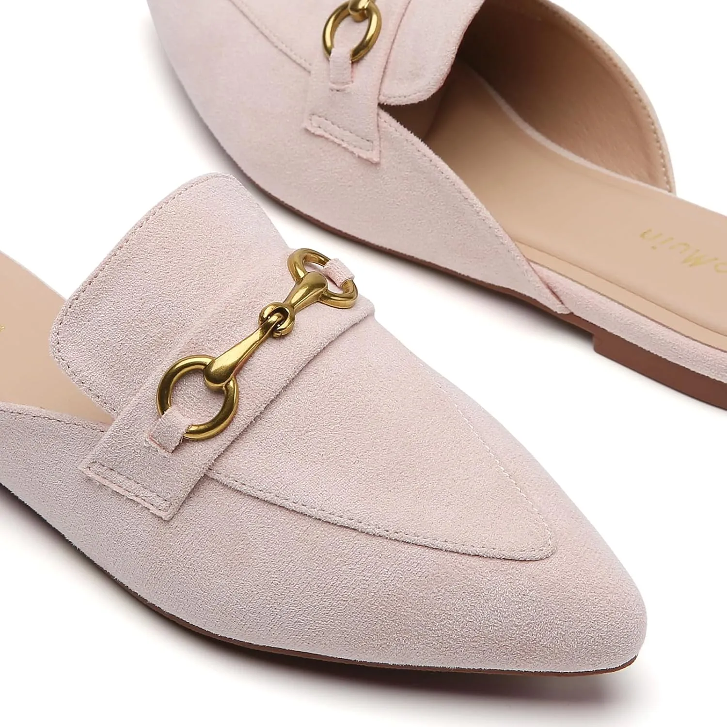 Buckle Mules for Women Pointed Toe Backless Flat Mules Slip on Slides Loafer Shoes