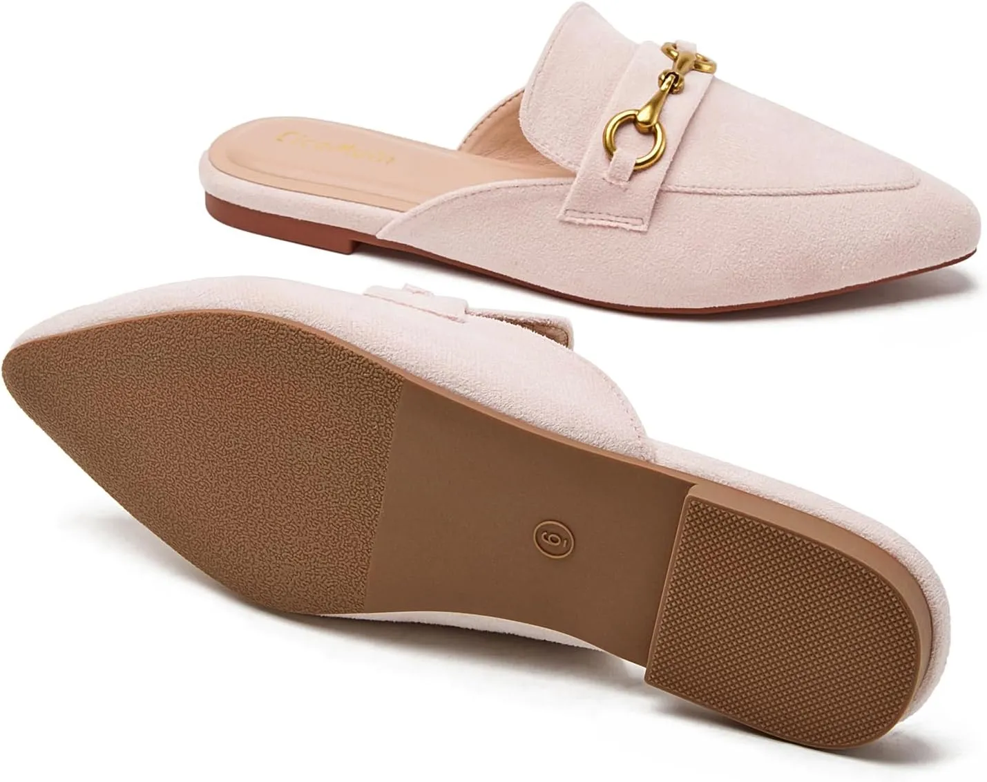 Buckle Mules for Women Pointed Toe Backless Flat Mules Slip on Slides Loafer Shoes