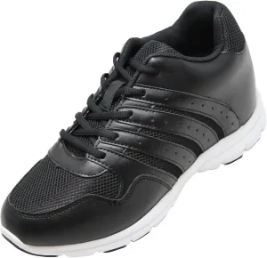 CALTO Men's Invisible Height Increasing Elevator Shoes - Black Leather/Mesh Lace-up Lightweight Sporty Trainer Sneakers - 3.2 Inches Taller - G8817 - Size 9 D(M) US