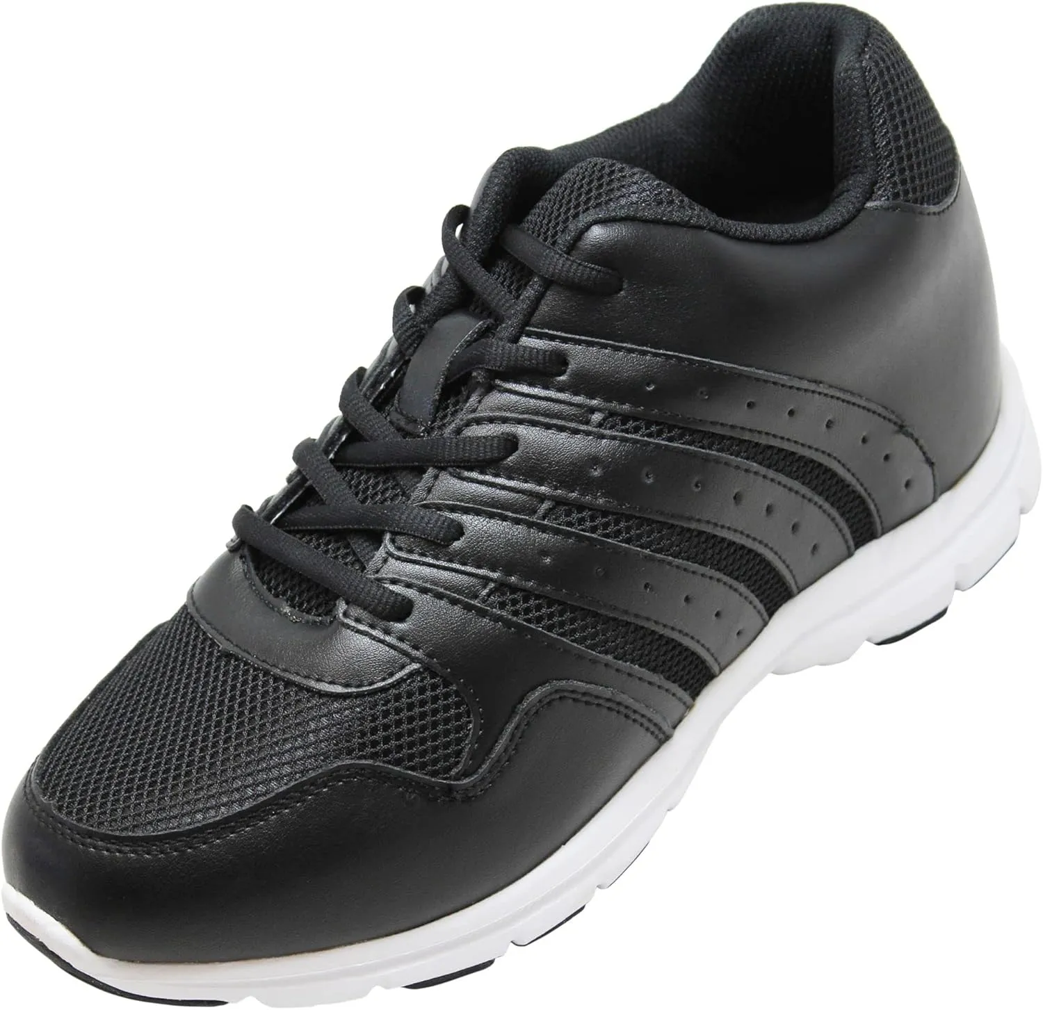 CALTO Men's Invisible Height Increasing Elevator Shoes - Black Leather/Mesh Lace-up Lightweight Sporty Trainer Sneakers - 3.2 Inches Taller - G8817 - Size 9 D(M) US