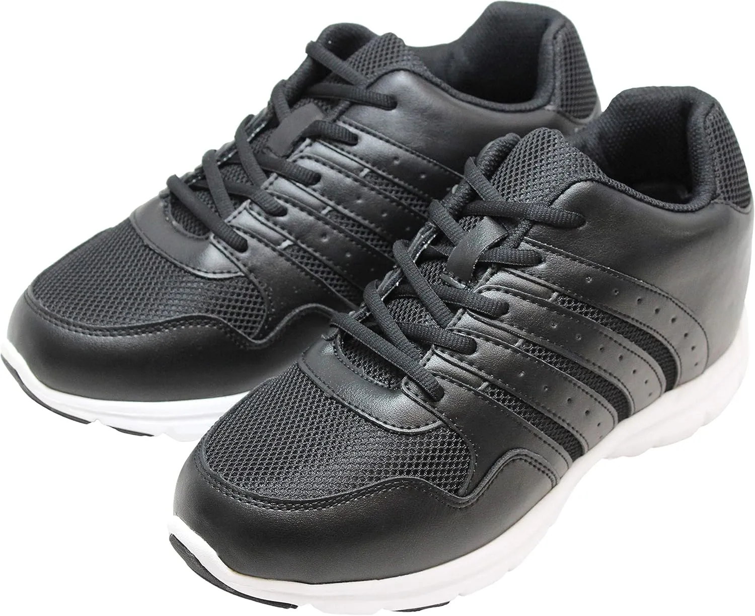 CALTO Men's Invisible Height Increasing Elevator Shoes - Black Leather/Mesh Lace-up Lightweight Sporty Trainer Sneakers - 3.2 Inches Taller - G8817 - Size 9 D(M) US