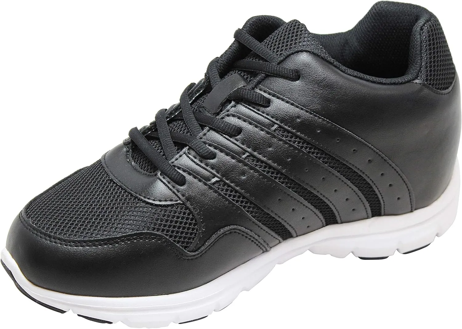 CALTO Men's Invisible Height Increasing Elevator Shoes - Black Leather/Mesh Lace-up Lightweight Sporty Trainer Sneakers - 3.2 Inches Taller - G8817 - Size 9 D(M) US