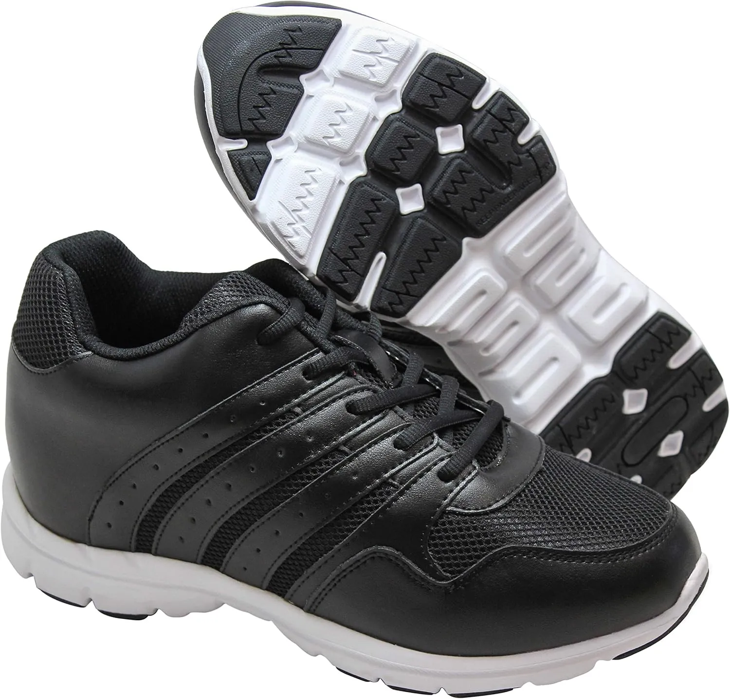 CALTO Men's Invisible Height Increasing Elevator Shoes - Black Leather/Mesh Lace-up Lightweight Sporty Trainer Sneakers - 3.2 Inches Taller - G8817 - Size 9 D(M) US