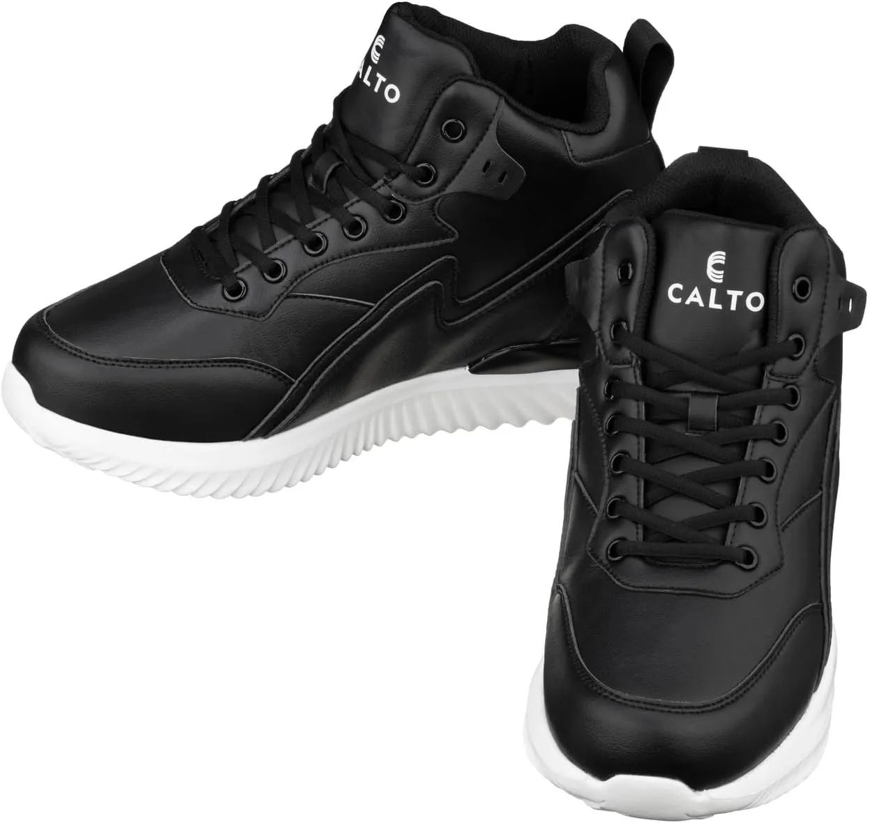 CALTO Men's Invisible Height Increasing Elevator Trainer Shoes - Black Lace-up Lightweight Fashion High-Top Sneakers - 4 Inches Taller - S3060 - Size 13 D(M) US