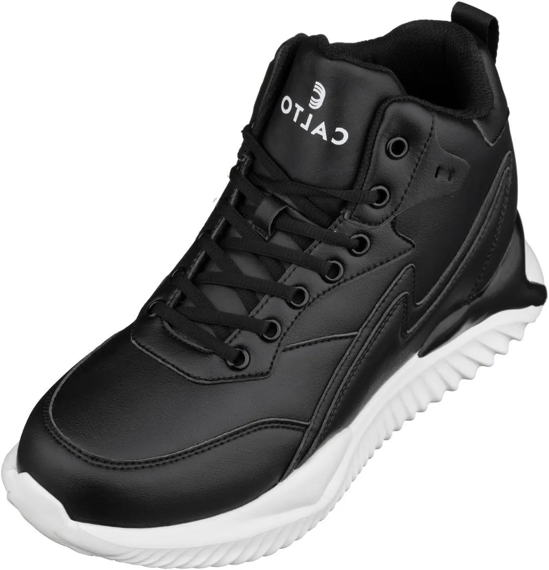 CALTO Men's Invisible Height Increasing Elevator Trainer Shoes - Black Lace-up Lightweight Fashion High-Top Sneakers - 4 Inches Taller - S3060 - Size 13 D(M) US