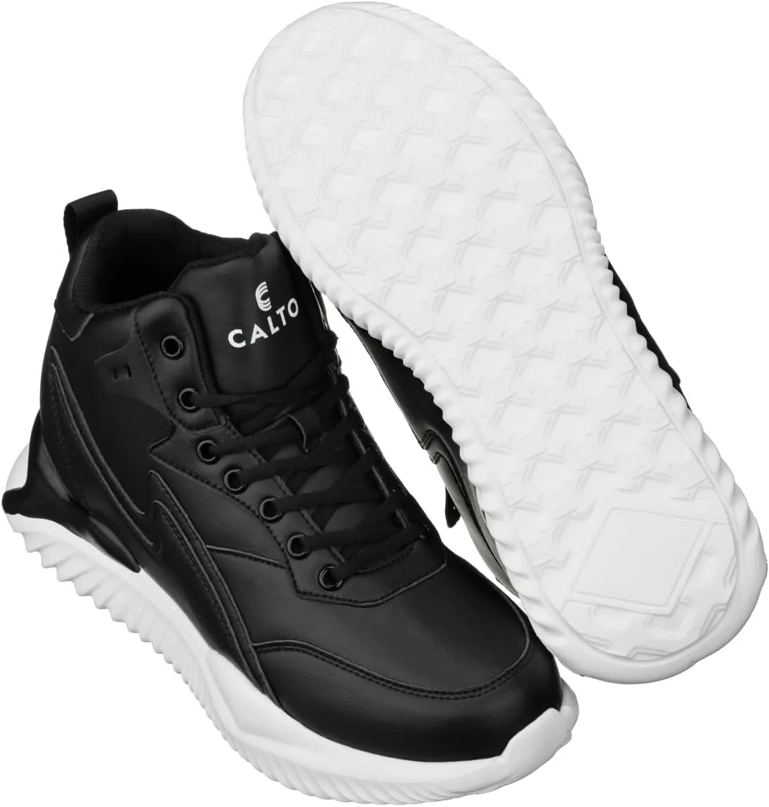 CALTO Men's Invisible Height Increasing Elevator Trainer Shoes - Black Lace-up Lightweight Fashion High-Top Sneakers - 4 Inches Taller - S3060 - Size 13 D(M) US