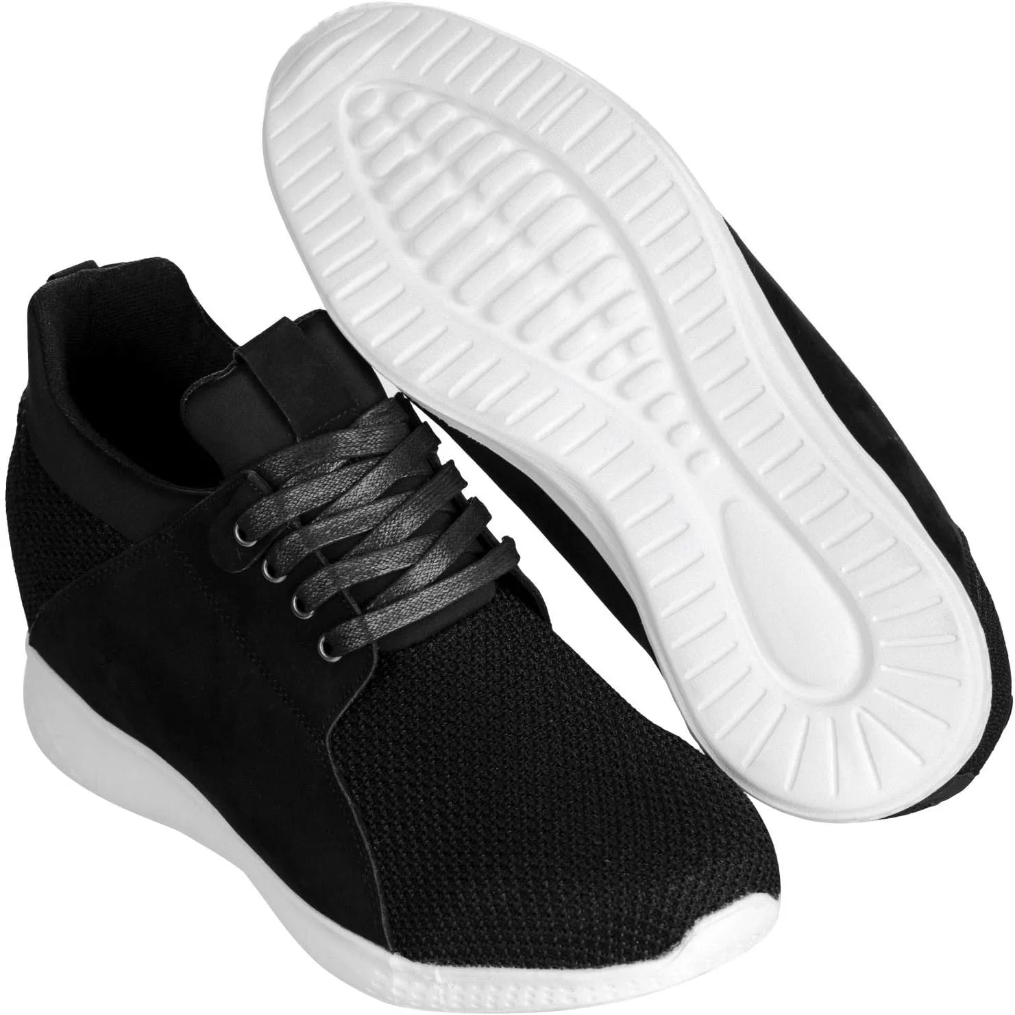 CALTO Men's Invisible Height Increasing Elevator Trainer Shoes - Black Mesh Lace-up Lightweight Fashion Sneakers - 3.2 Inches Taller - H71922 - Size 8 D(M) US