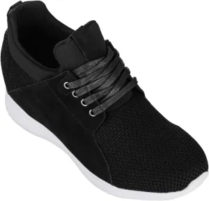 CALTO Men's Invisible Height Increasing Elevator Trainer Shoes - Black Mesh Lace-up Lightweight Fashion Sneakers - 3.2 Inches Taller - H71922 - Size 8 D(M) US