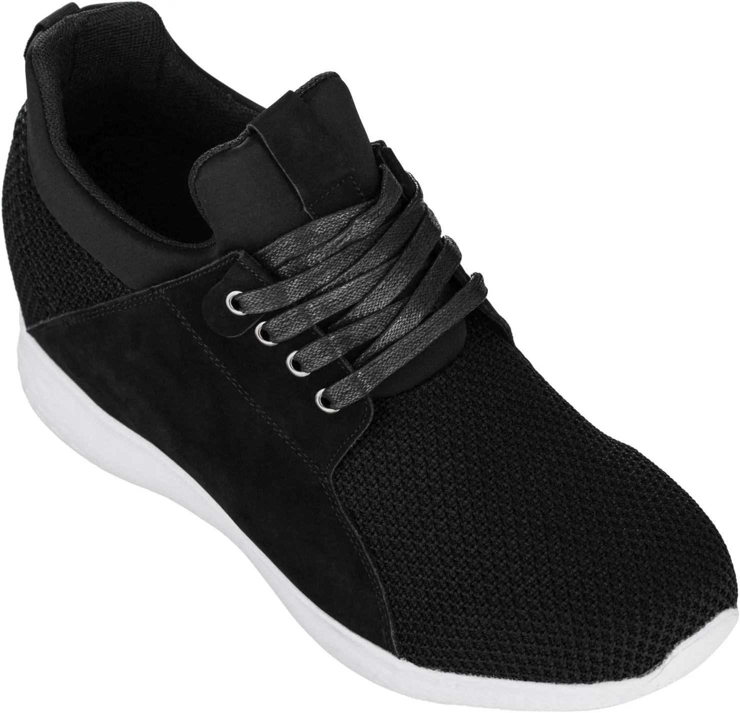 CALTO Men's Invisible Height Increasing Elevator Trainer Shoes - Black Mesh Lace-up Lightweight Fashion Sneakers - 3.2 Inches Taller - H71922 - Size 8 D(M) US