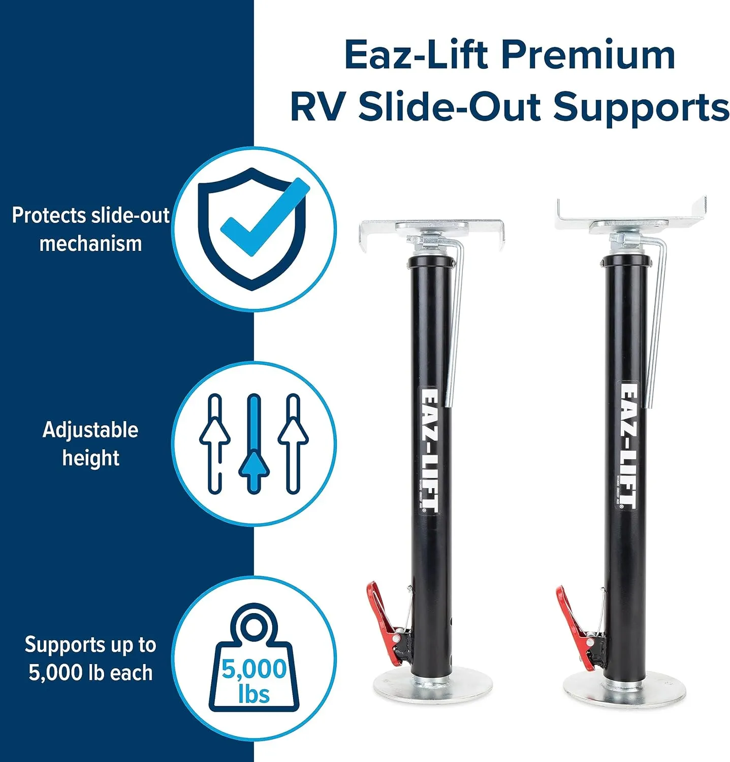 Camco Eaz-Lift Adjustable Camper/RV Slide-Out Supports - Features a 5,000lb Weight Capacity per Support, a Quick Release Pin, and Incremental Lock Positions - Adjusts from 19 to 49-In - 2-Pack (48870)