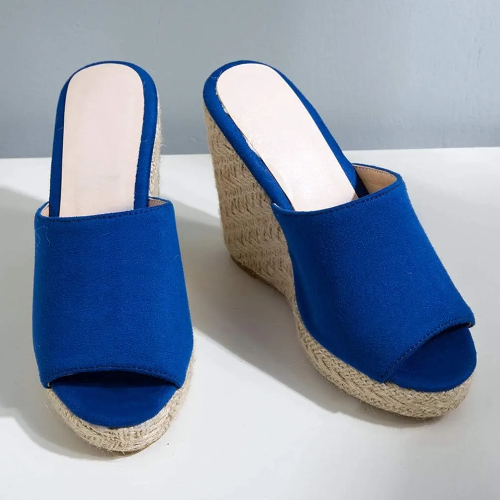 Caradise Womens Espadrille Platform Wedge Peep Toe Mules High Heel Slides Sandals