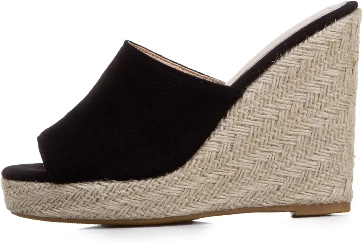 Caradise Womens Espadrille Platform Wedge Peep Toe Mules High Heel Slides Sandals