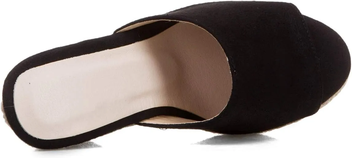 Caradise Womens Espadrille Platform Wedge Peep Toe Mules High Heel Slides Sandals