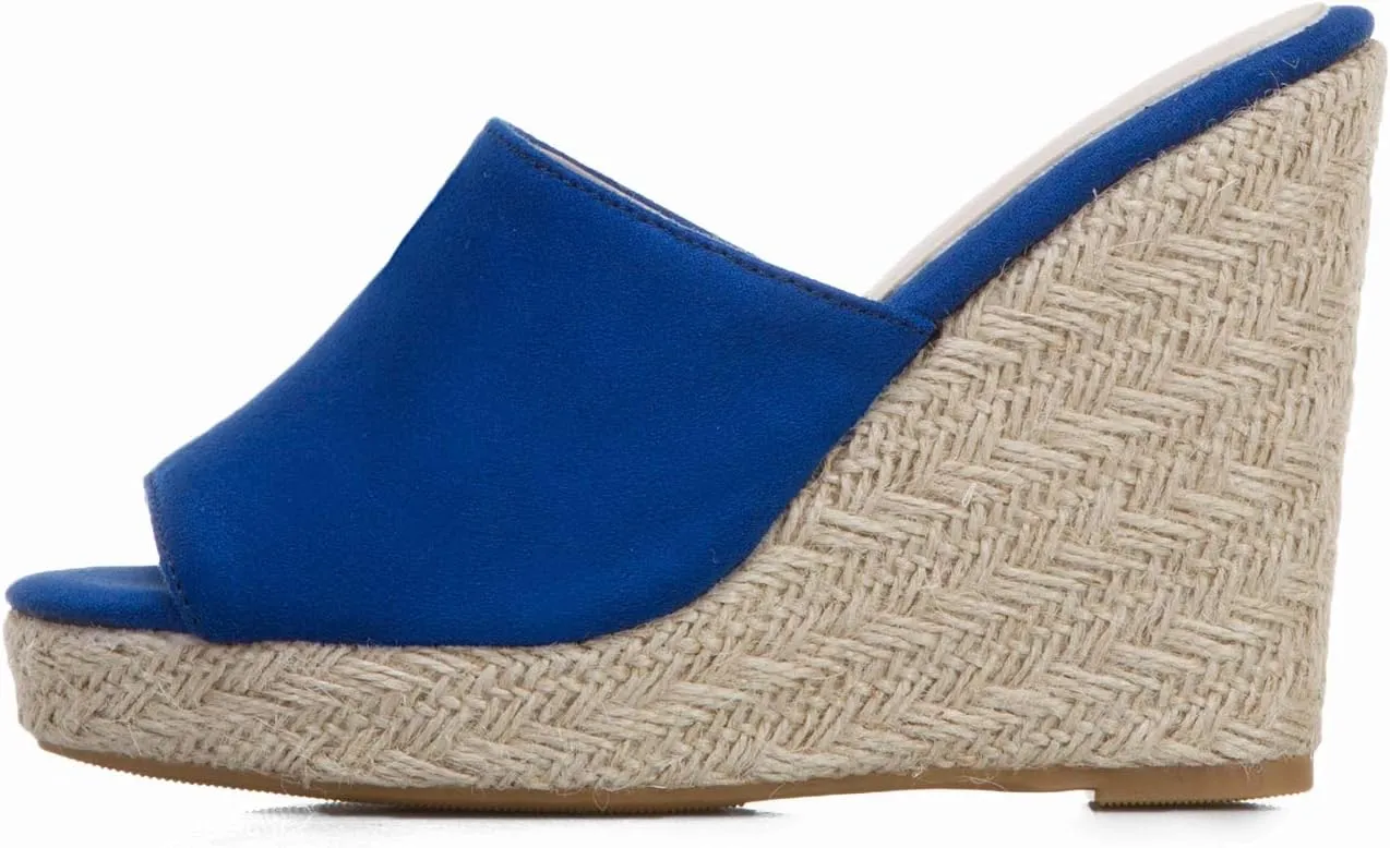 Caradise Womens Espadrille Platform Wedge Peep Toe Mules High Heel Slides Sandals