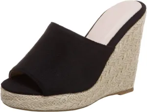Caradise Womens Espadrille Platform Wedge Peep Toe Mules High Heel Slides Sandals