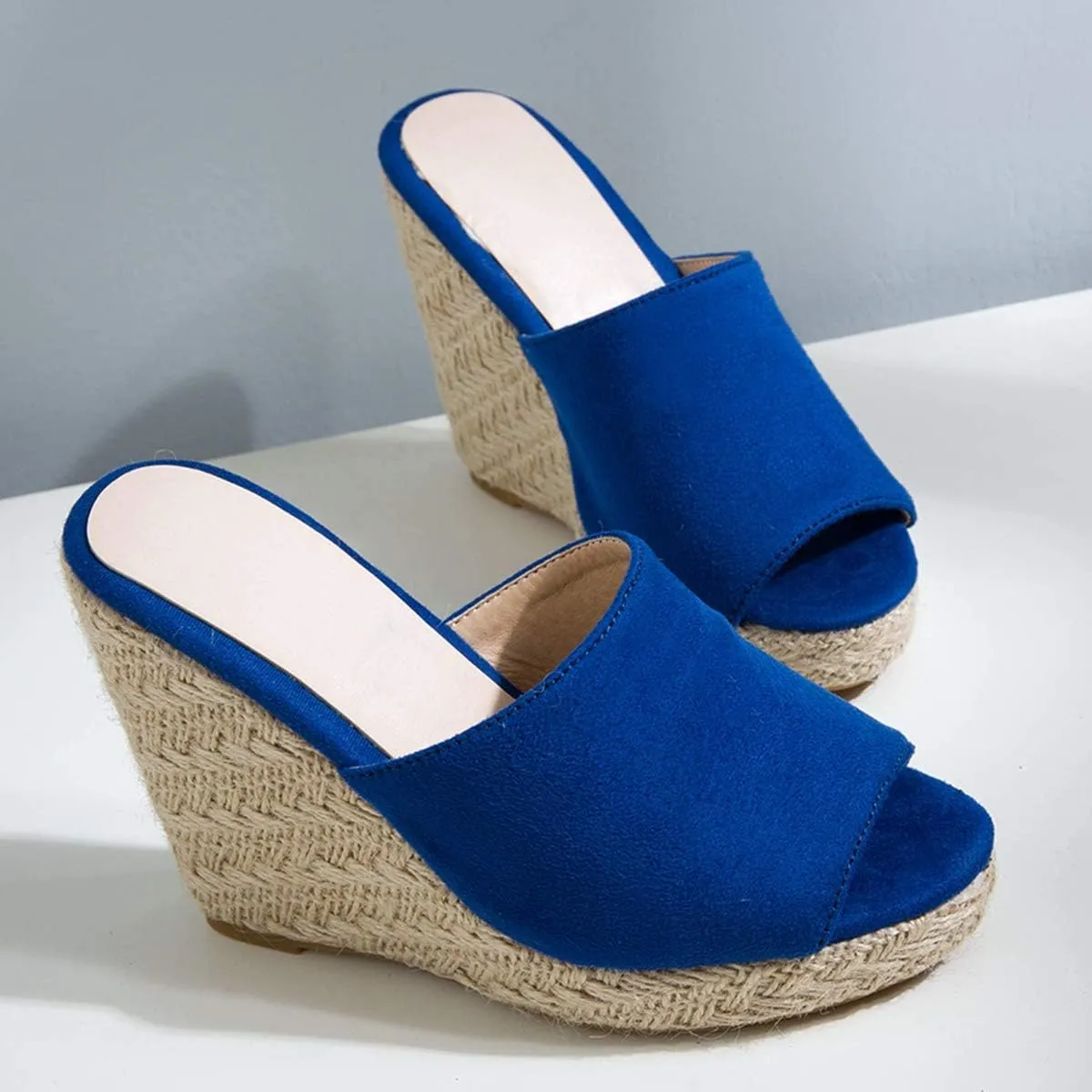 Caradise Womens Espadrille Platform Wedge Peep Toe Mules High Heel Slides Sandals