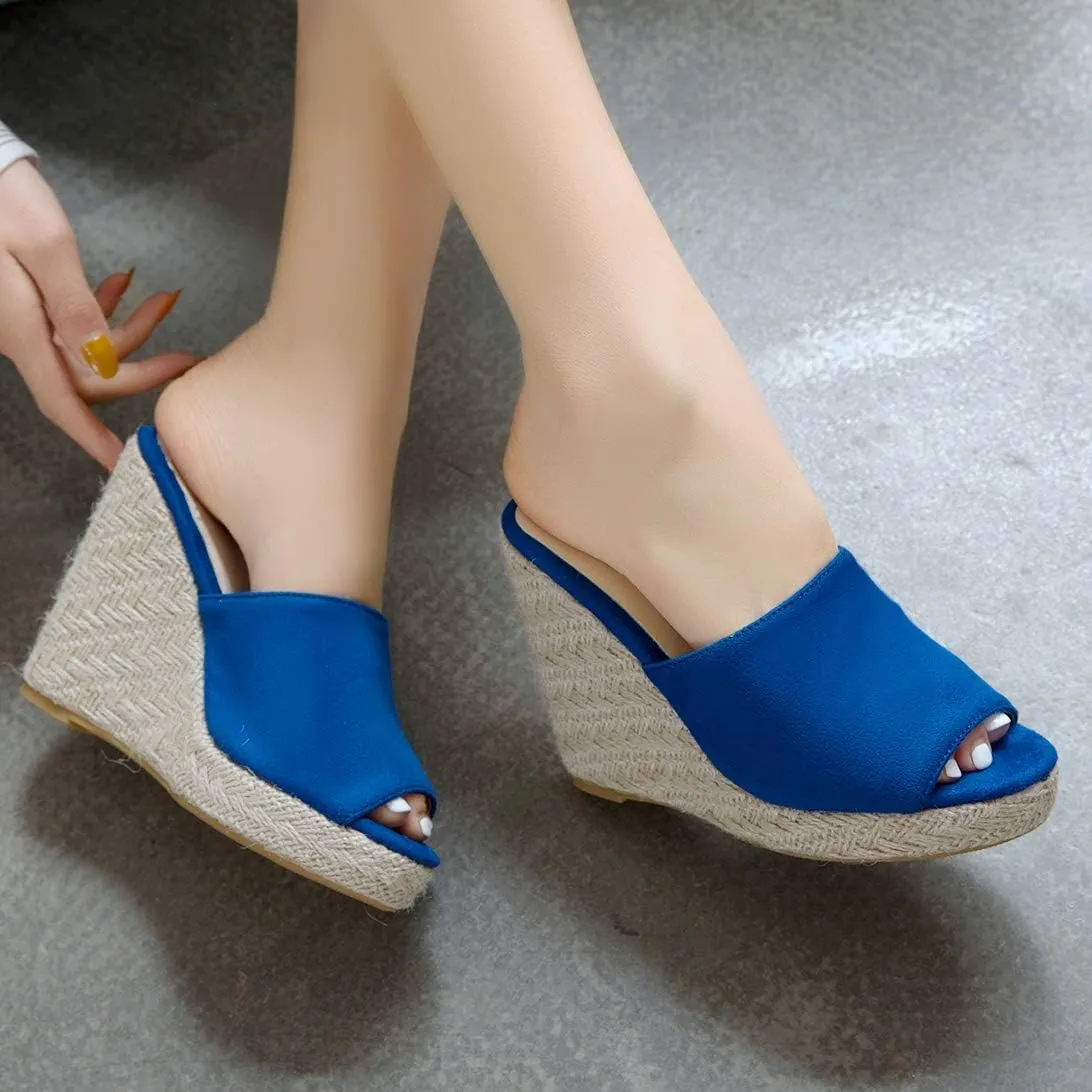 Caradise Womens Espadrille Platform Wedge Peep Toe Mules High Heel Slides Sandals